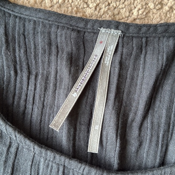 By Anthropologie Smocked Tie Waist Crop Gauzy Cotton Tank Top Faded Black - Picture 3 of 7